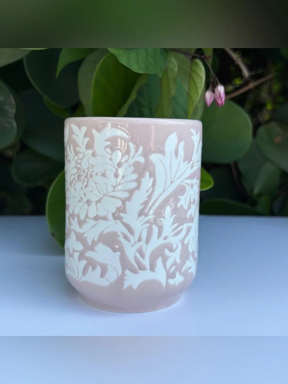 Morris & Co Pink Chrysanthemum Ceramic Bath Set Waste Bin Soap Dispenser Tumbler